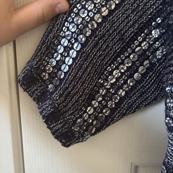 Chicos Womens Sweater Size 1 Blue Striped Sequins Pullover Ethereal Fairy Goth - Picture 4 of 12